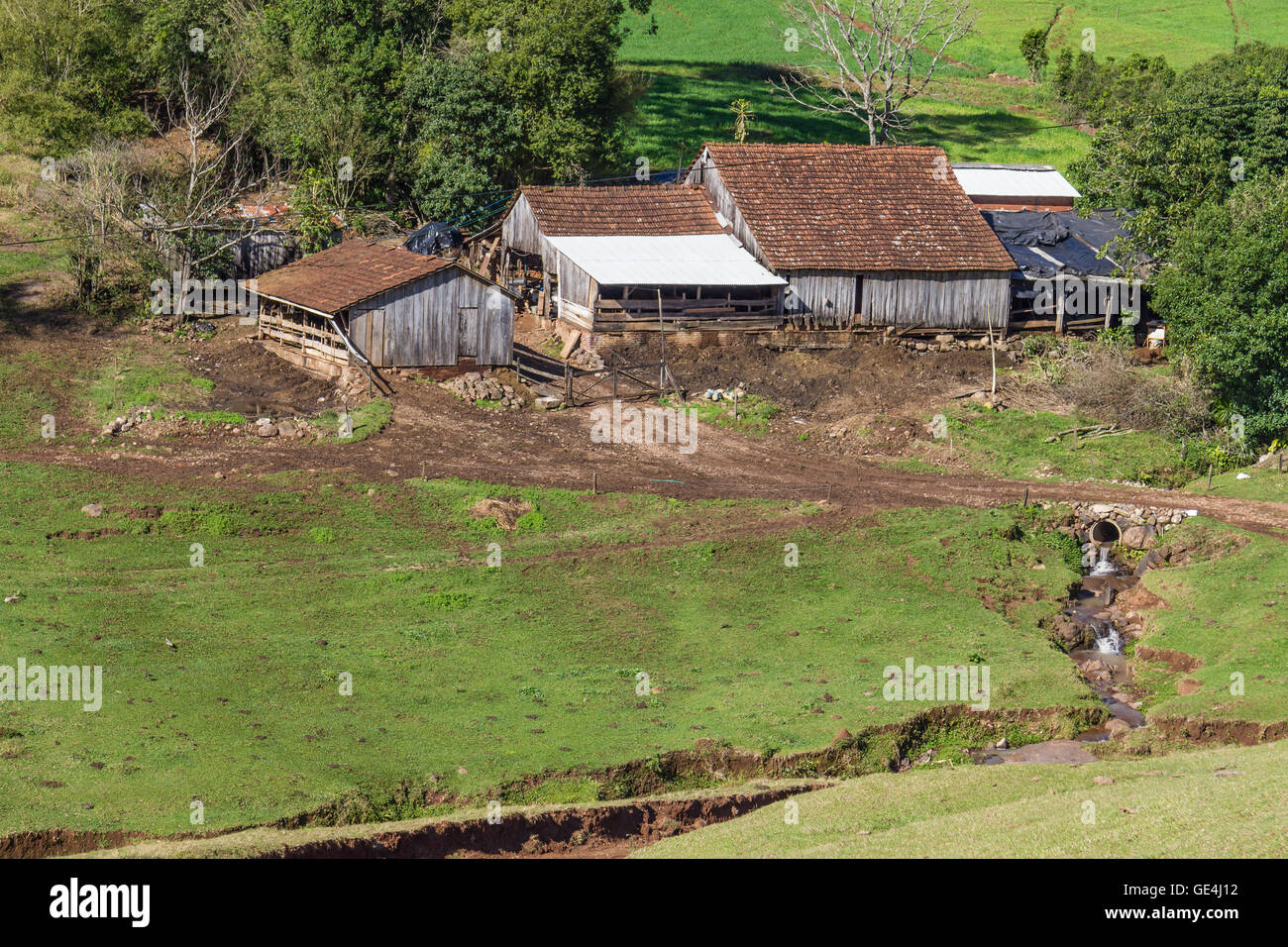 Farm with fields and forest Stock Photo Alamy