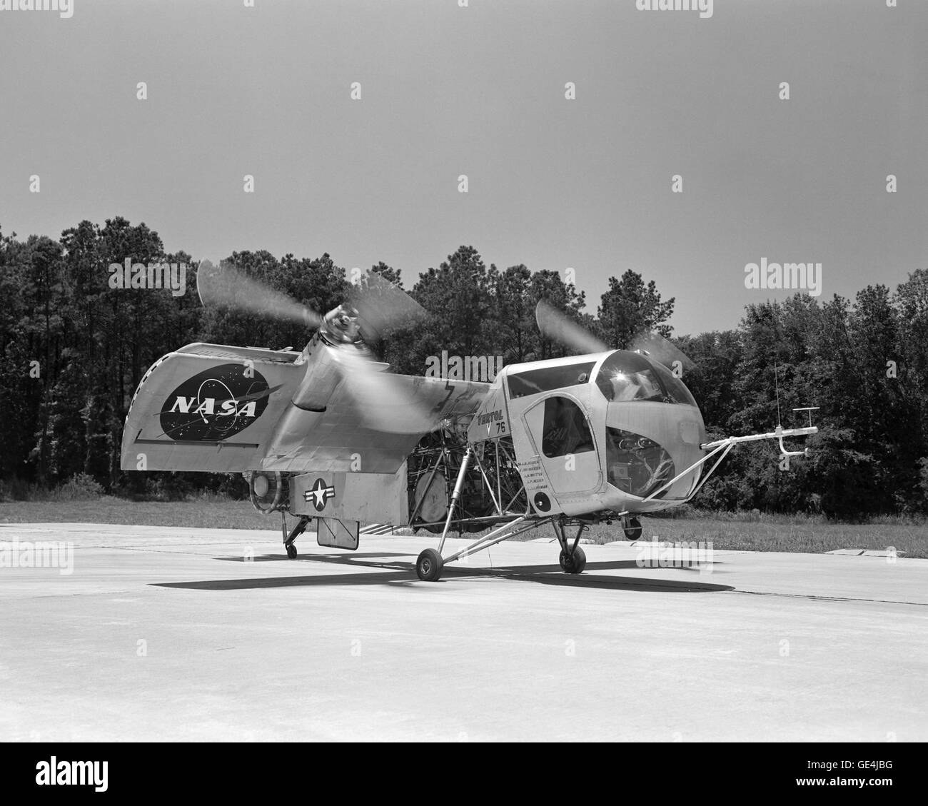 Arriving at Langley from Edwards Air Force Base, Califorina in 1960, this Vertol VZ-2 (Model 76) underwent almost a year and a half of flight research before going back to the manufacturer for rework. The VZ-2 was used to investigate Vertical Take-Off and Landing (VTOL). (Image # L-1960-04109) Stock Photo