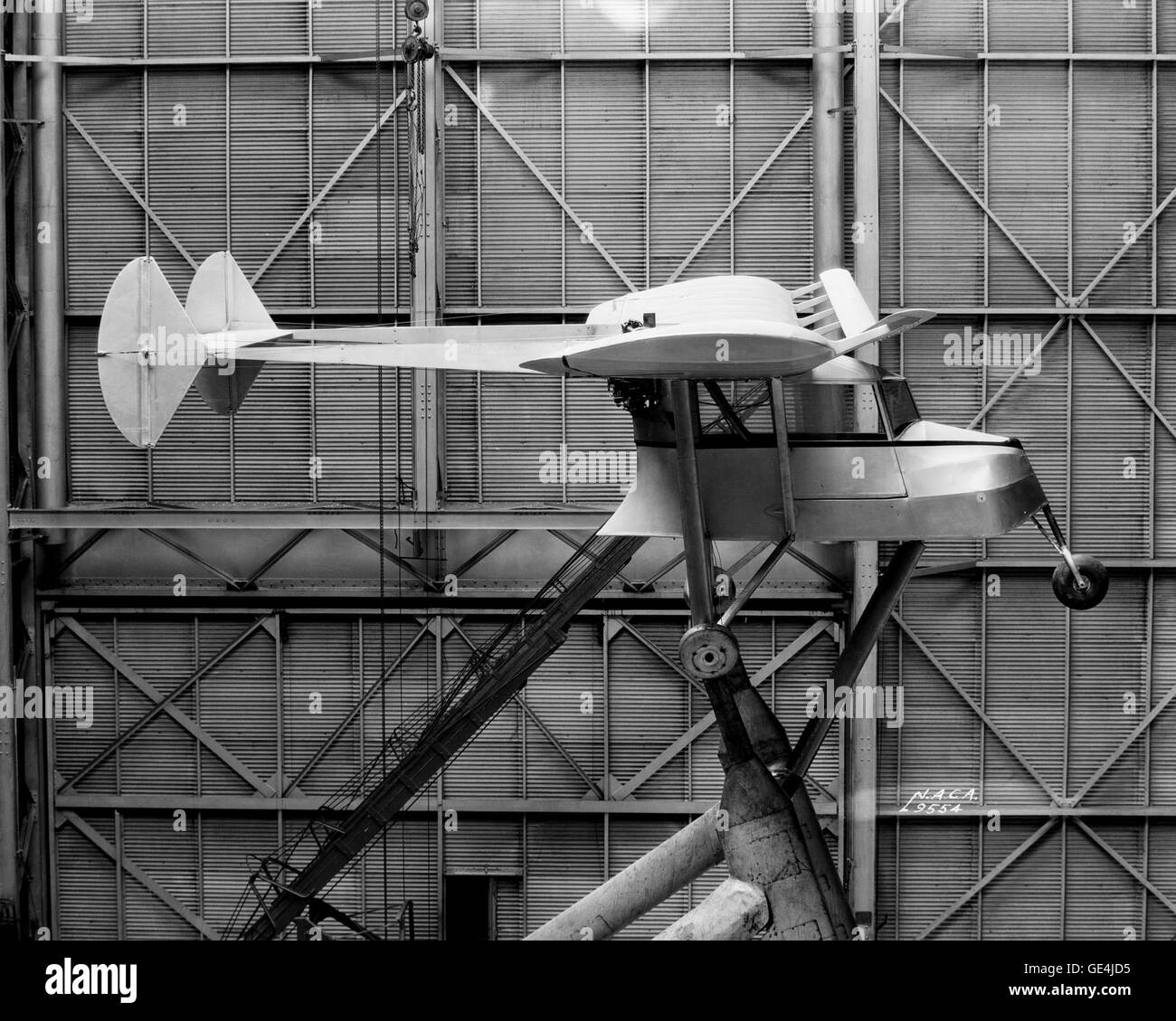 Fred Weick designed the W-1 with tricycle landing gear. It is shown here in the Full Scale Tunnel in March 1934. Stock Photo