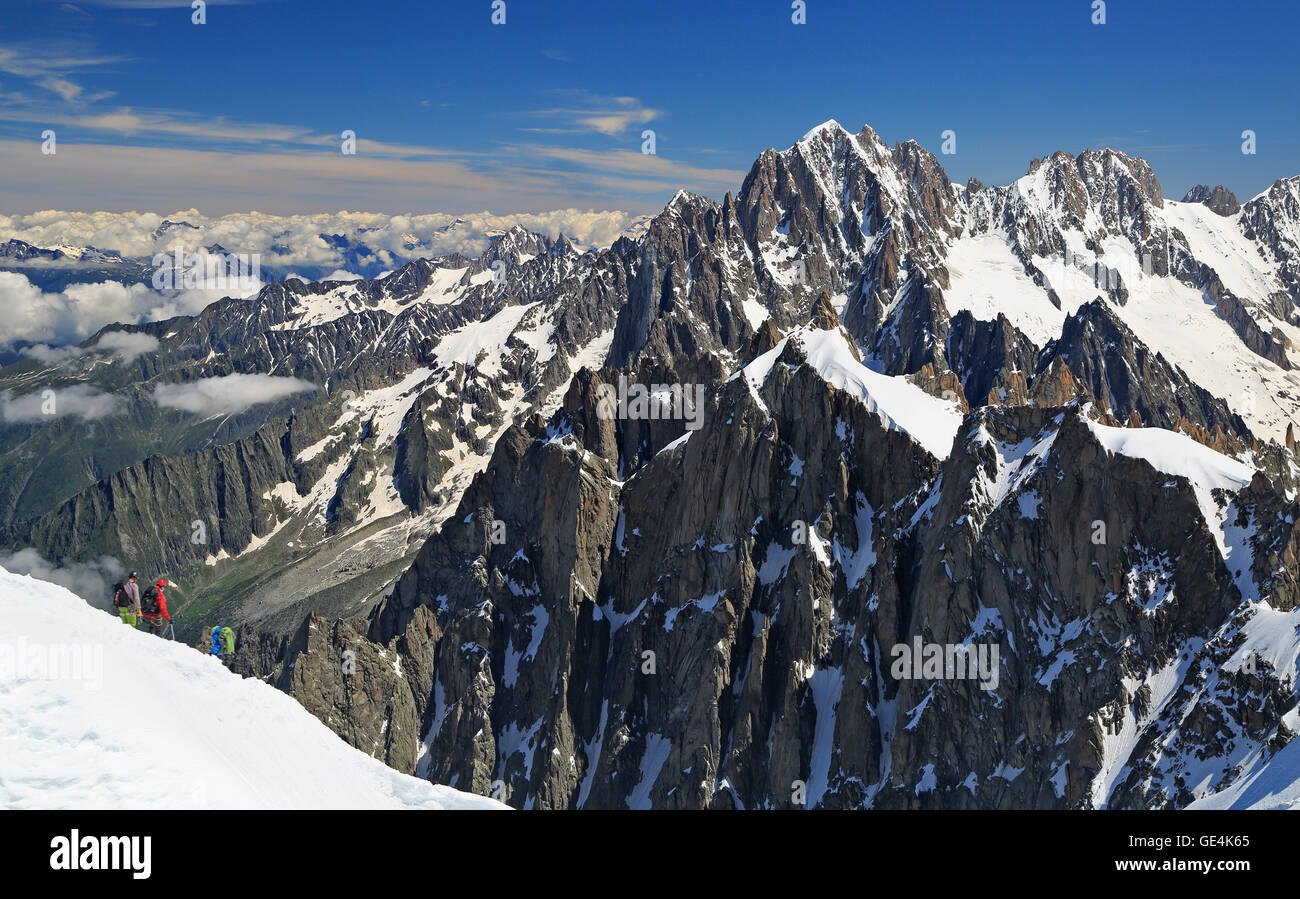 Climbers on French Alps Mountains near Aiguille du Midi, France, Europe Stock Photo