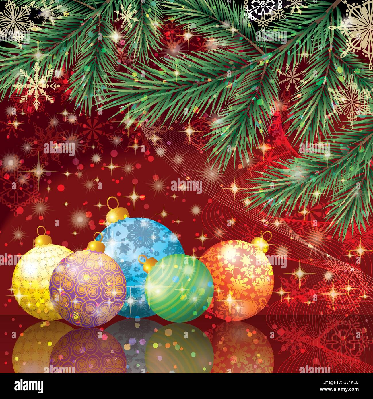 Christmas Background with Fir and Balls Stock Vector Image & Art - Alamy