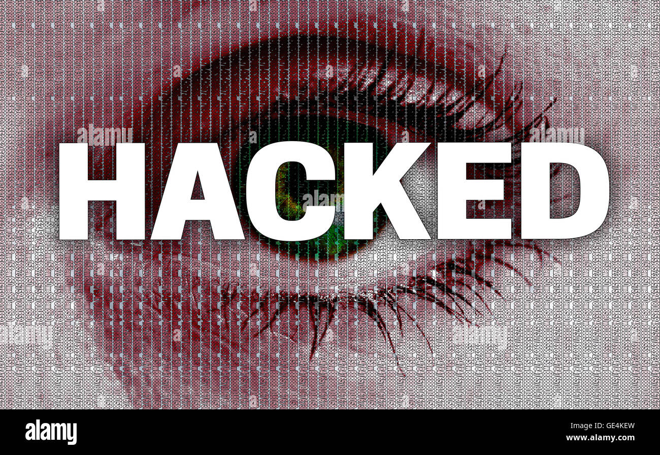 hacked eye looks at viewer concept. Stock Photo