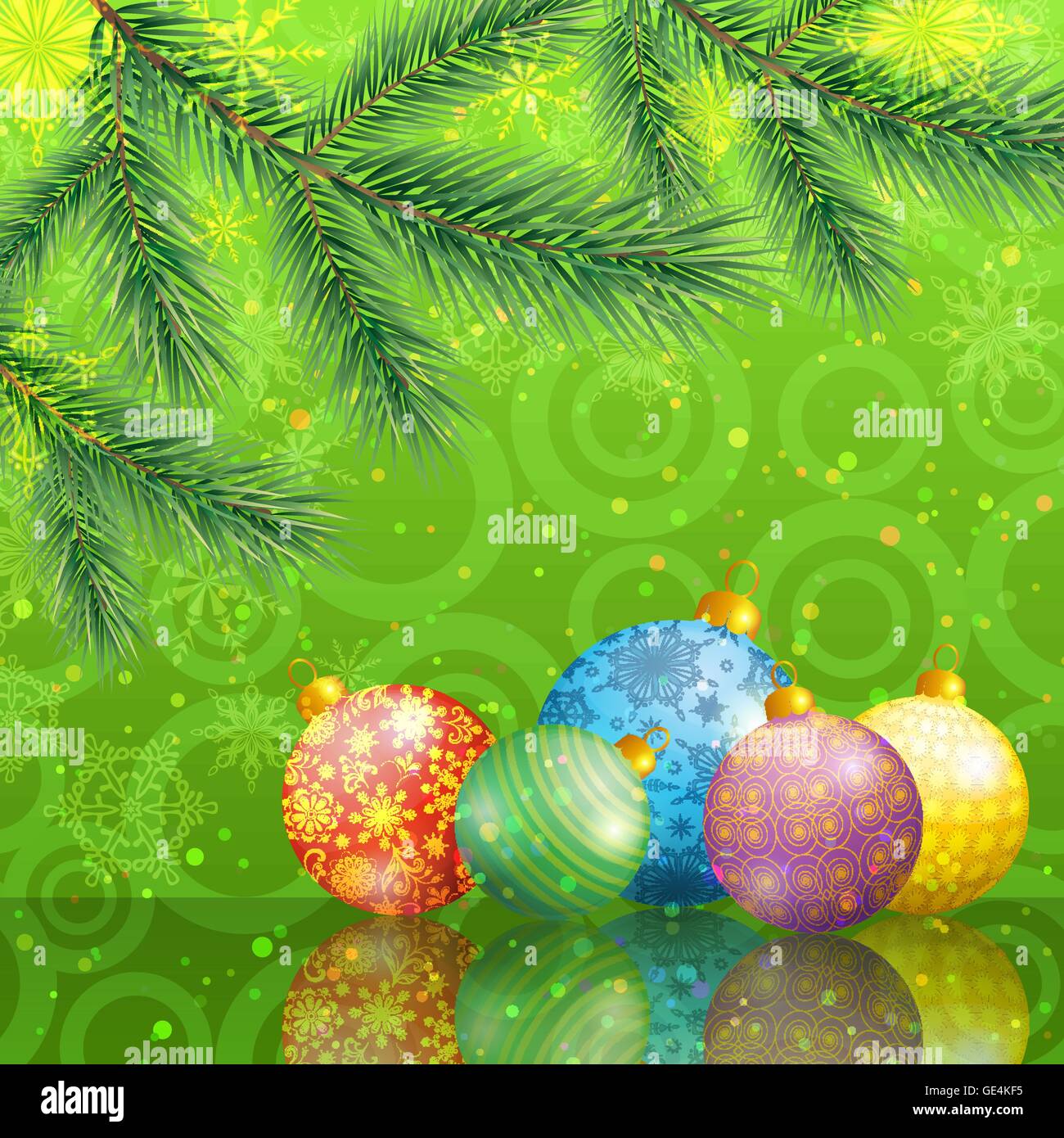 Christmas Background with Fir and Balls Stock Vector Image & Art - Alamy