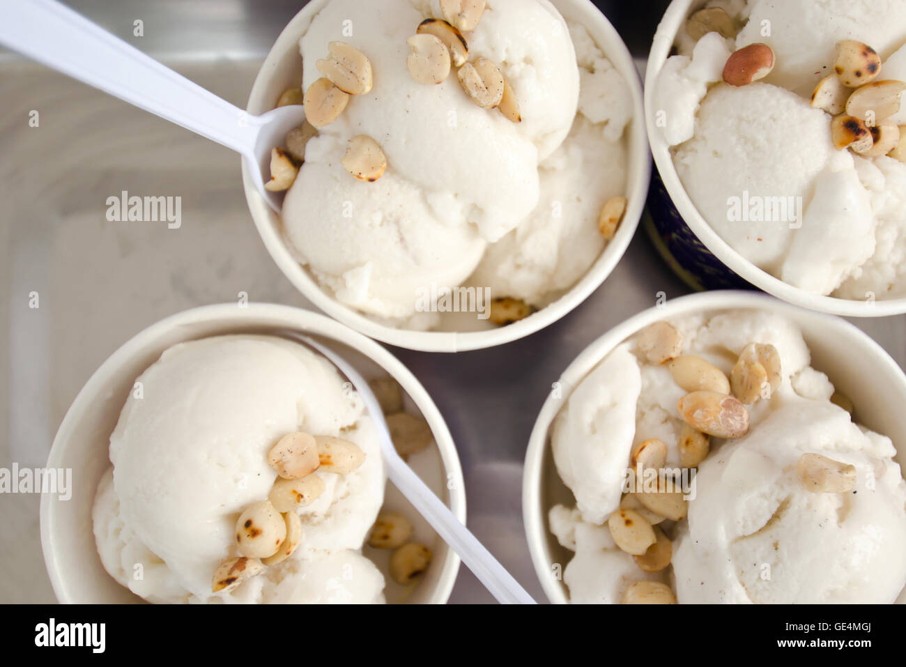 Coconut icecream dessert with pea topping (Thai famous dessert Stock