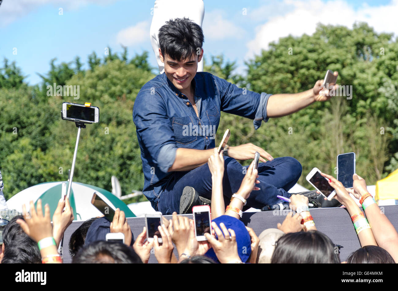Filipino celebrity Xian Lim performs live on stage at the 2016 Barrio Fiesta in London. Stock Photo