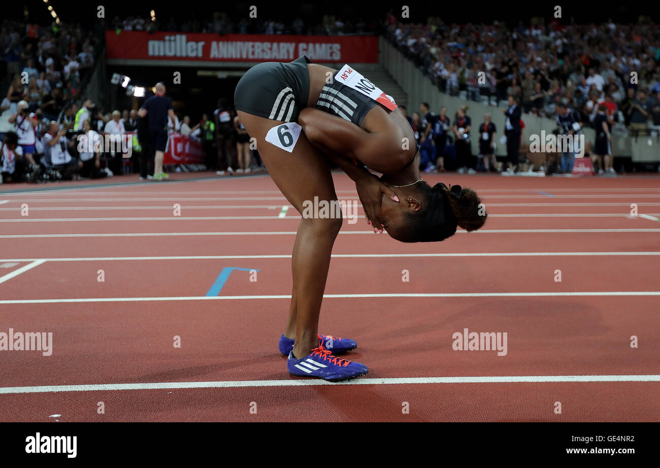 USA's Kendra Harrison reacts after setting a new world record in the ...