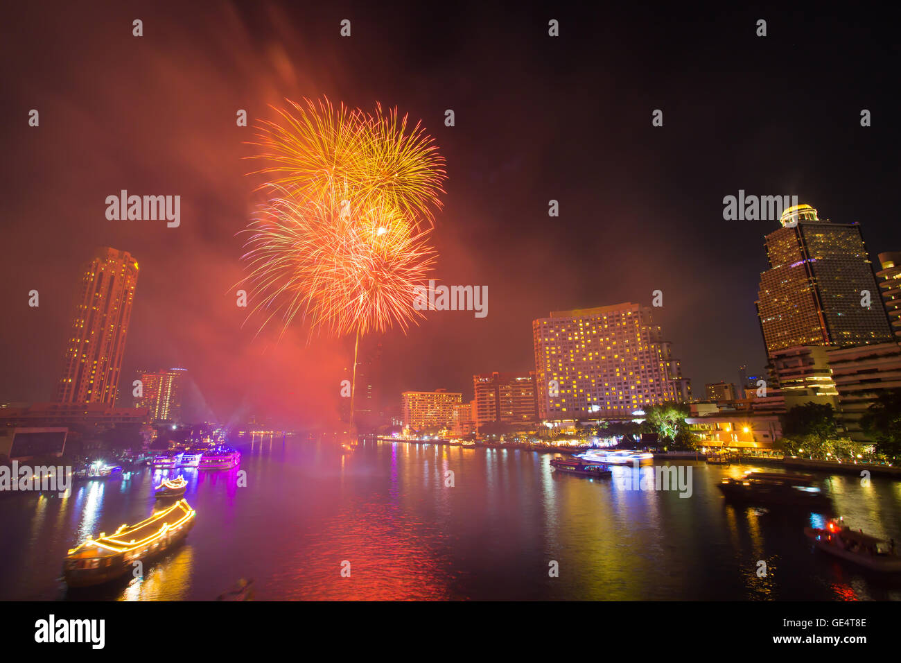 Firework With Smoke At Chao Phraya River In Countdown Celebration Party ...