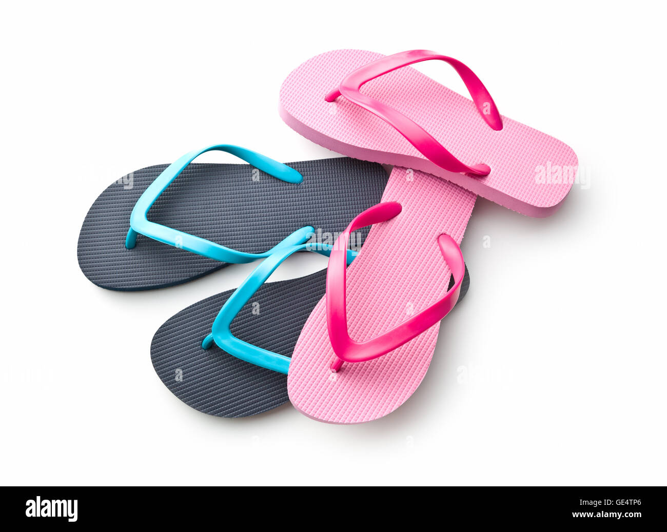 Pink and blue flip flops isolated on white background Stock Photo - Alamy
