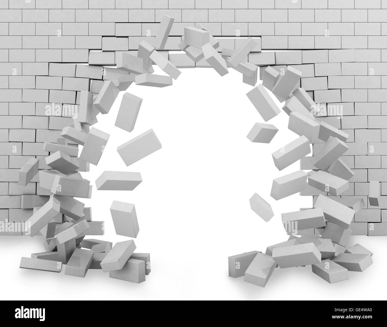 Wall broken through 3d rendering Stock Photo