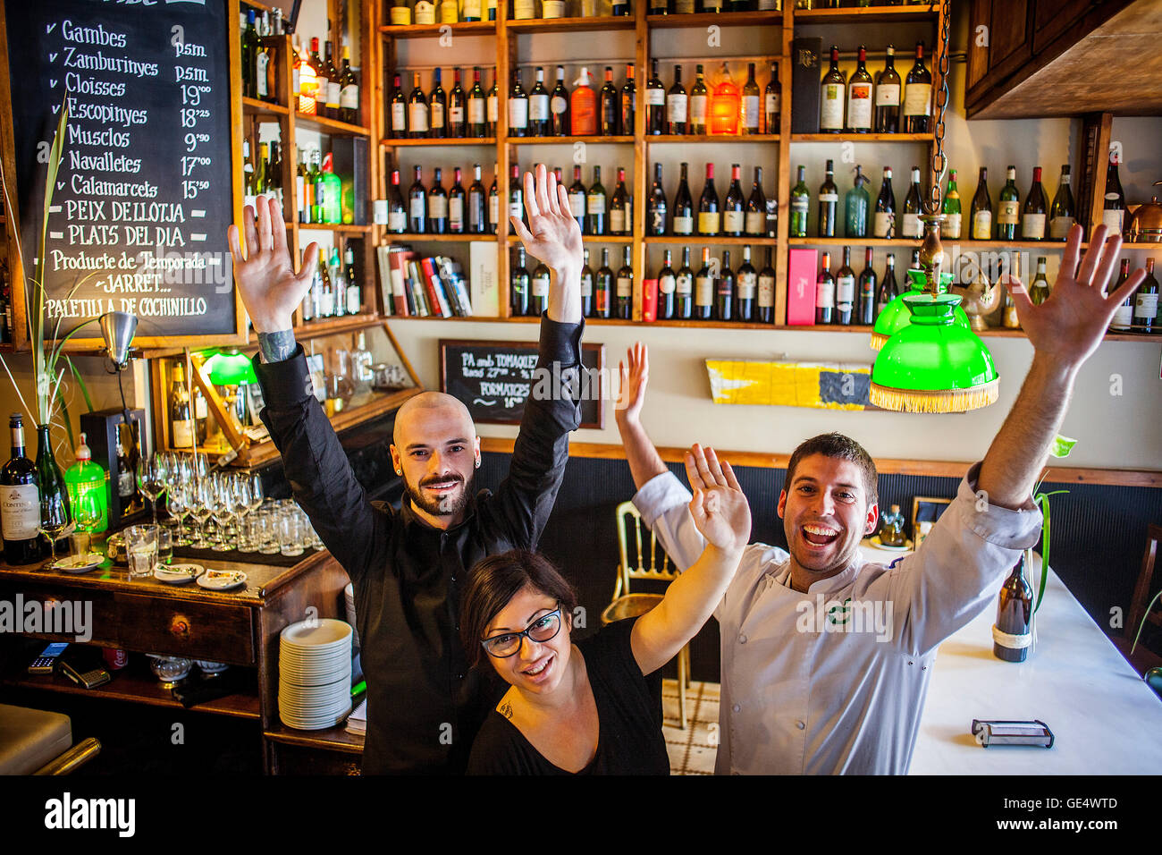 staff of Bar Mut, Pau Claris 192, Barcelona, Spain Stock Photo