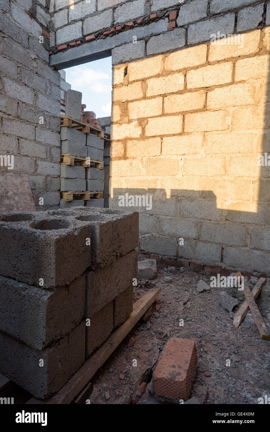 House Interior Brick Walls Under Construction And Showing