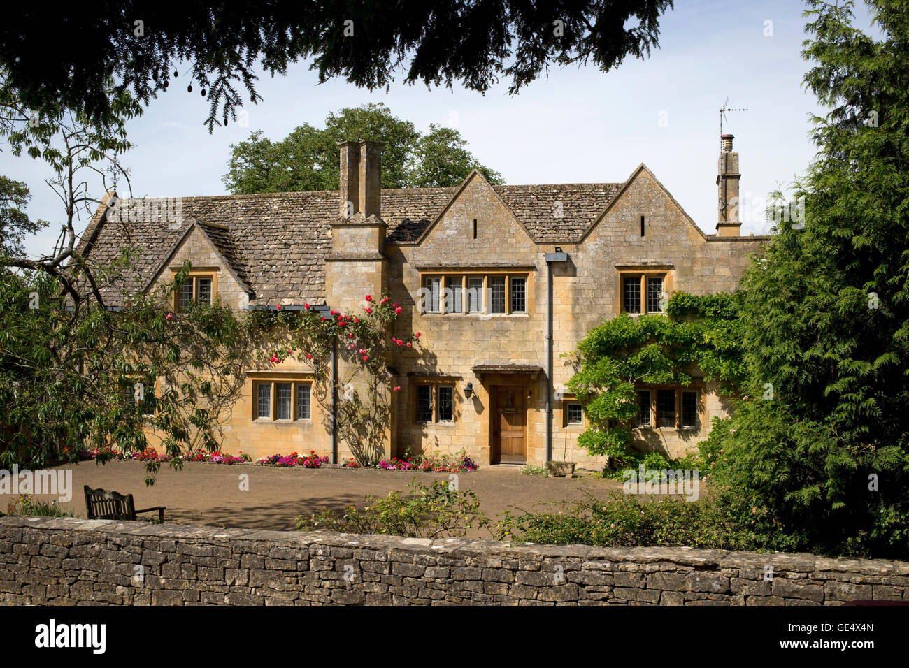 Large traditional Cotswold stone house with stone tiles and mullion windows Chipping Campden Cotswolds UK Stock Photo