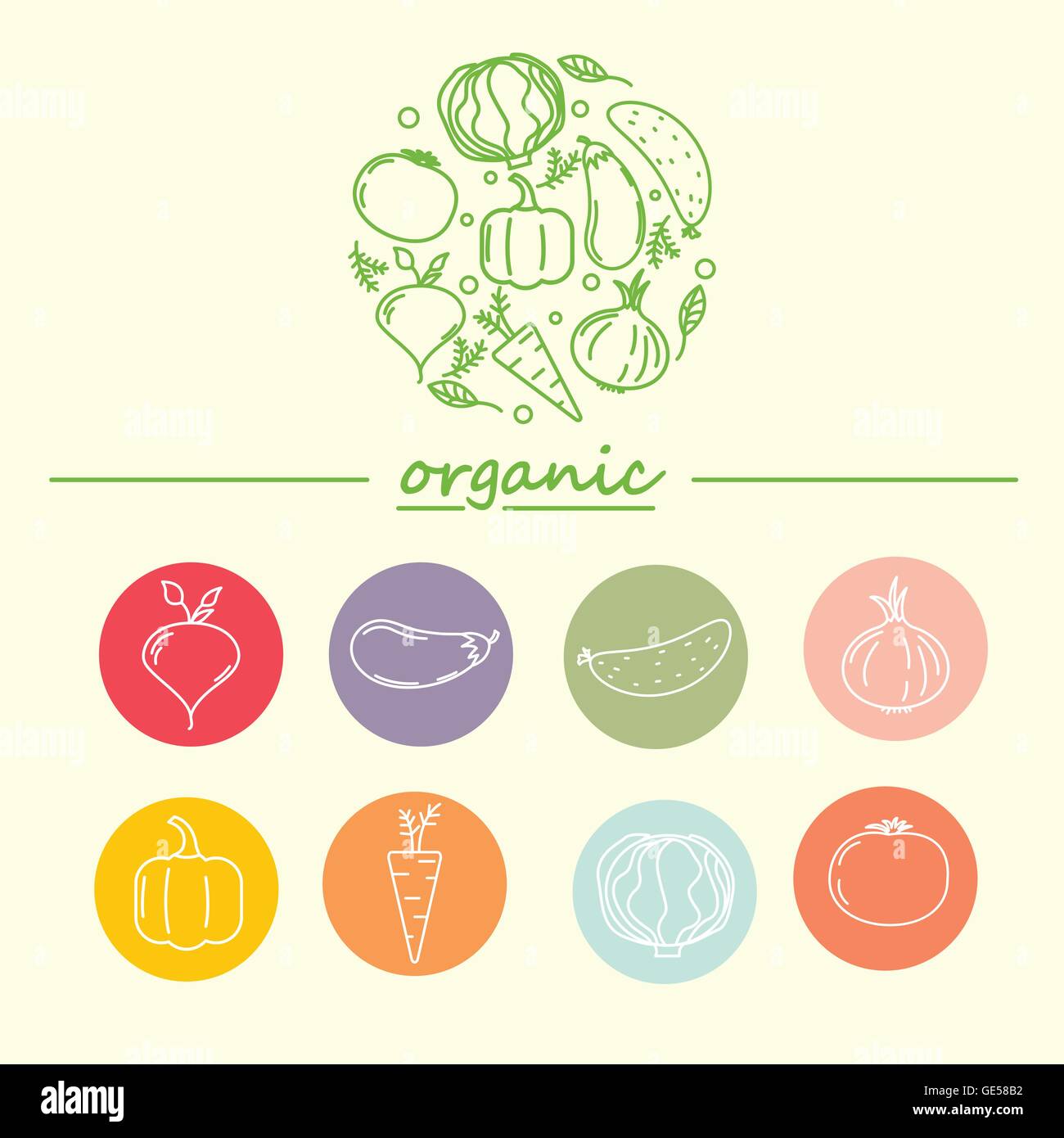 Vector logo design template with vegetable icons in trendy linear style ...