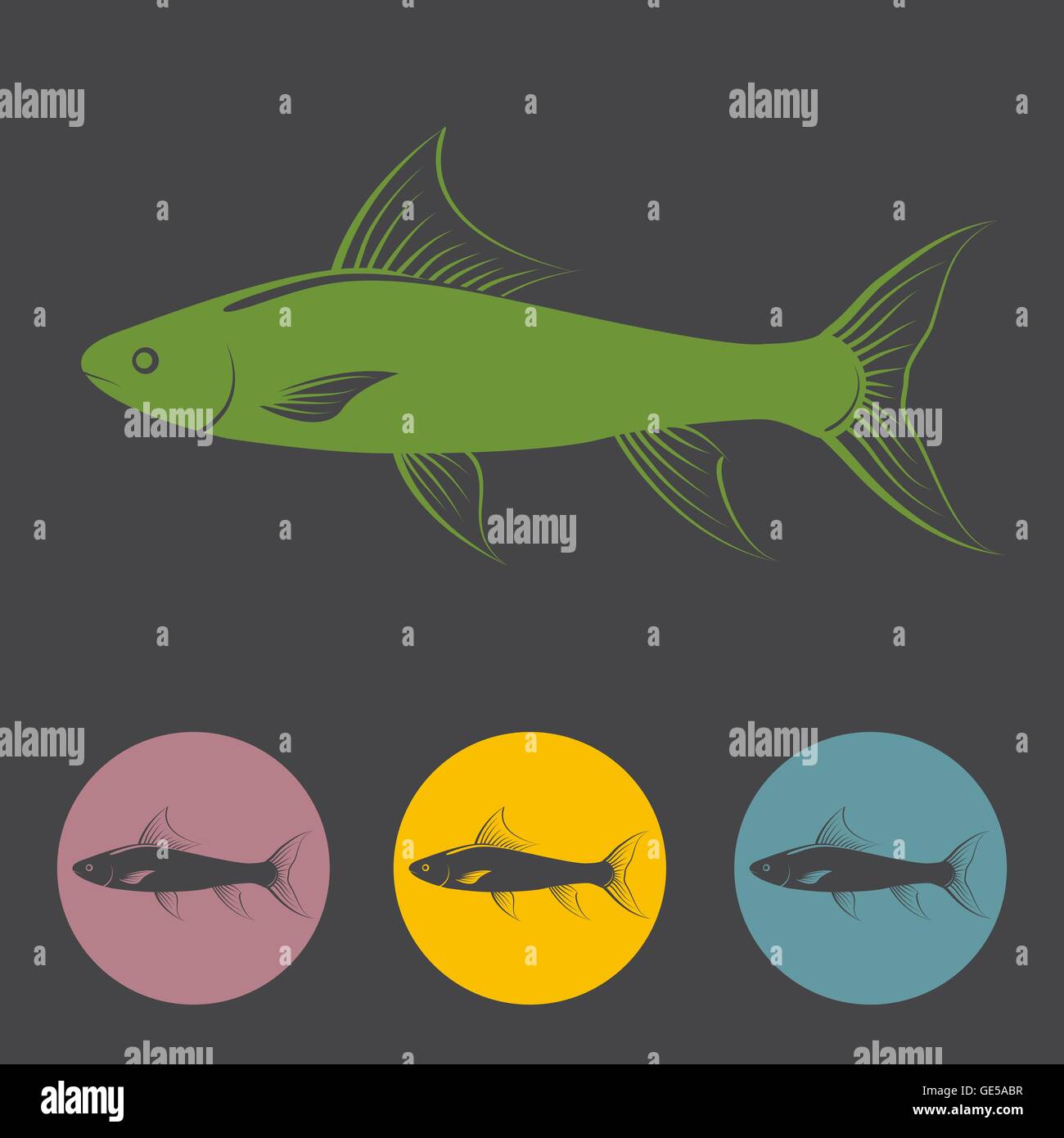 Fish Vector Solid Fishing salmon in stamp Stock Vector Images - Alamy