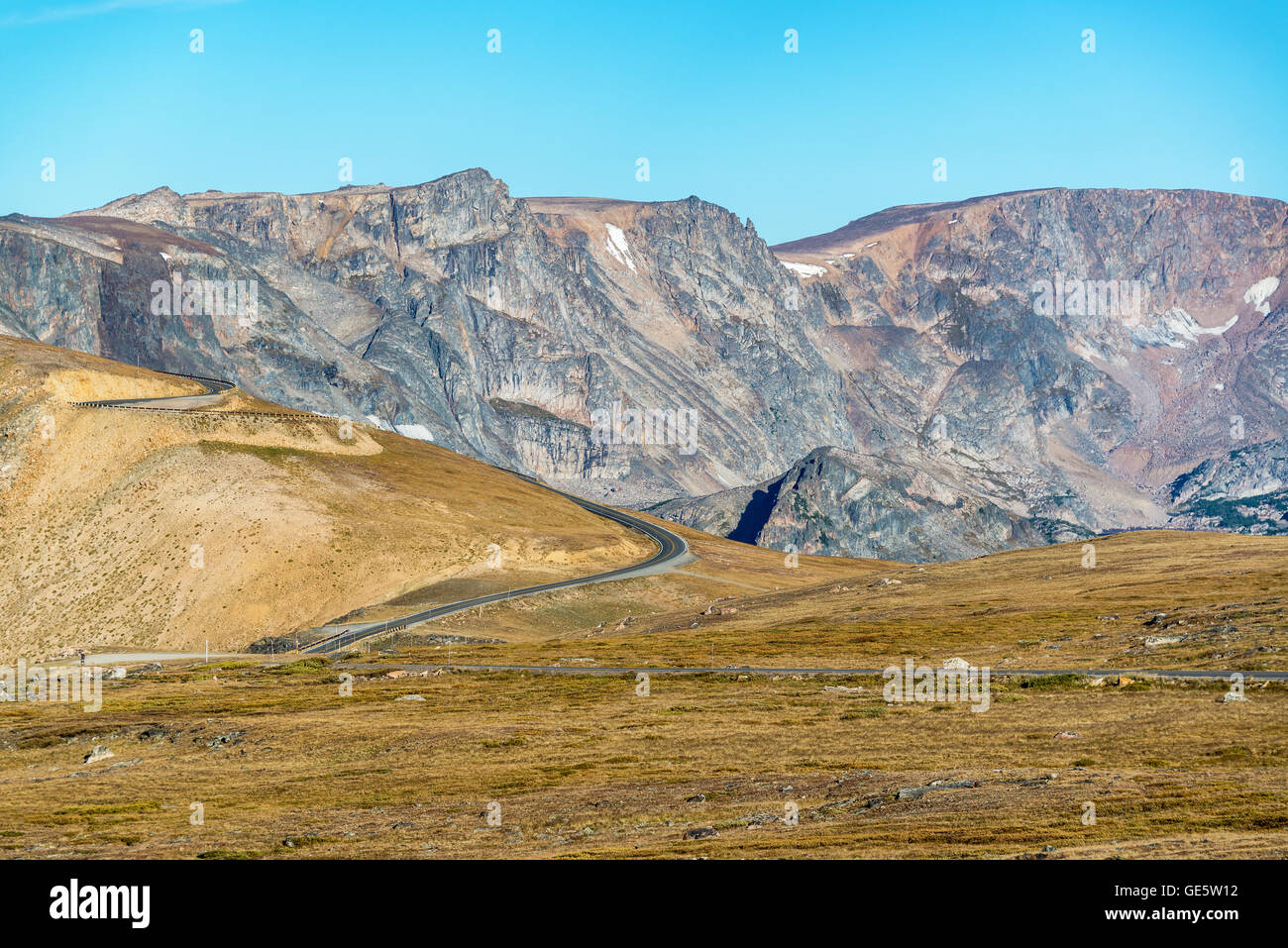 Highway climbing up the Beartooth Mountains in Montana, USA Stock Photo