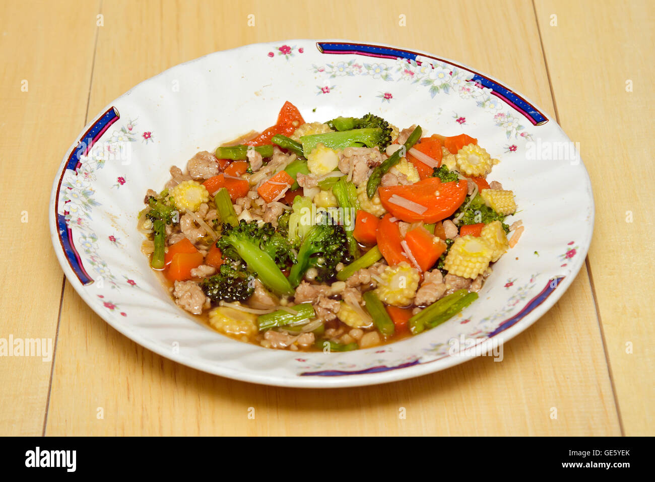 Fried mixed vegetable in oyster sauce (famous thai street food Stock