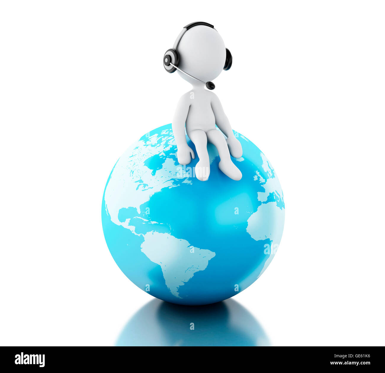 3d renderer image. Support people on top of globe. Isolated white background. Stock Photo