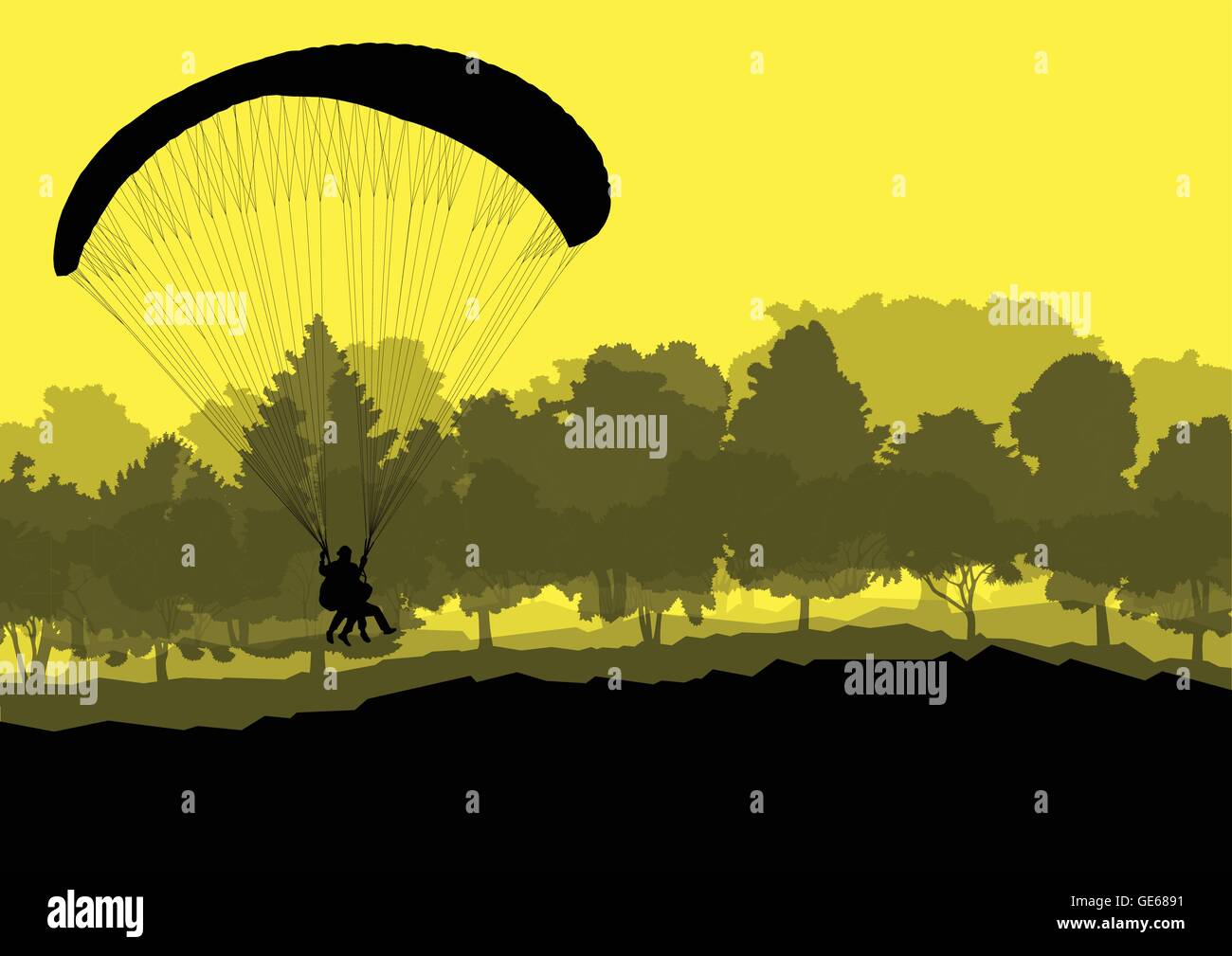 Paragliding vector background landscape concept vector for poster Stock Vector