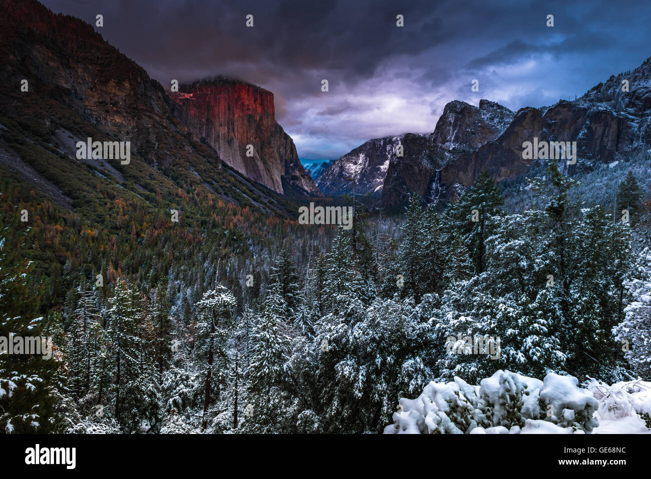 Tunnel View in the winter Yosemite National Park Stock Photo