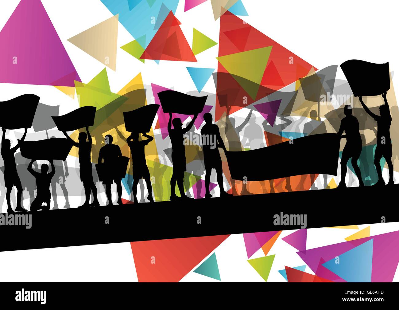People Silhouettes Of Cheering Or Protesting Man And Women With