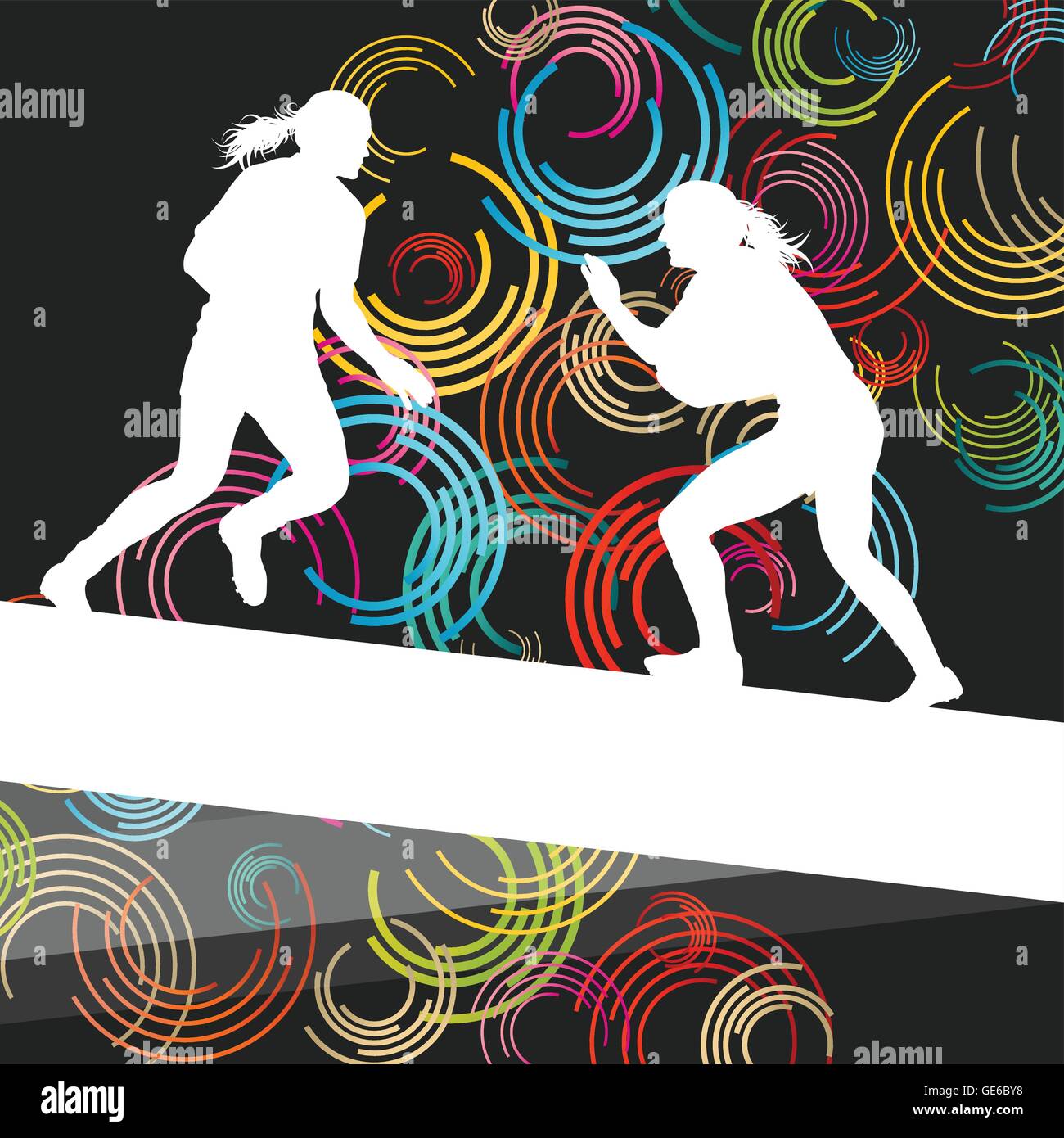 Rugby players young active women healthy sport silhouettes vector background illustration Stock Vector