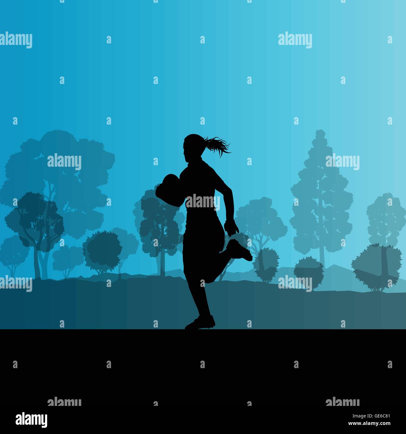 Woman rugby silhouette in countryside nature background illustration vector Stock Vector