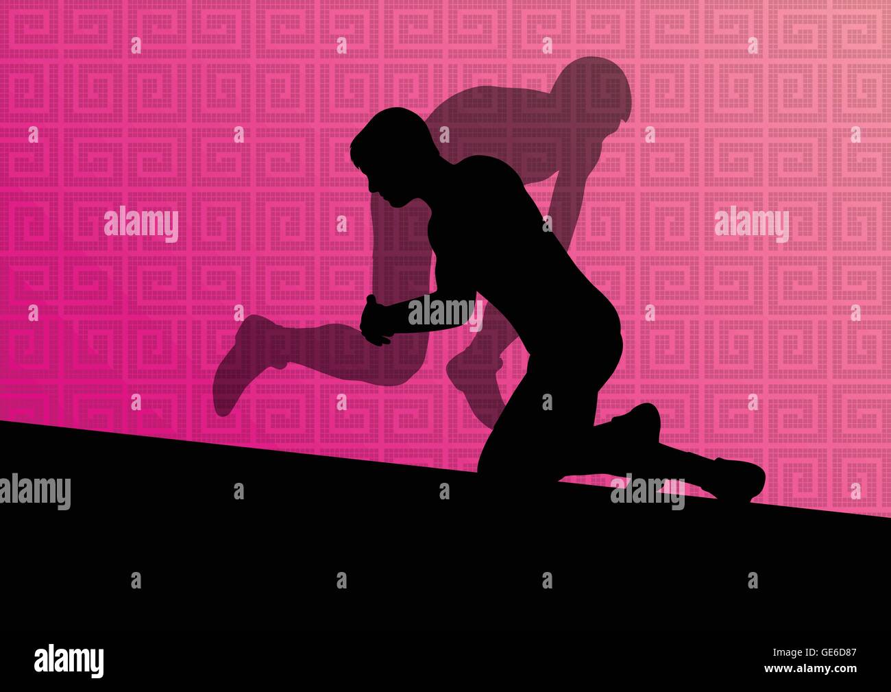Greek roman wrestling active men sport silhouettes vector abstract background illustration Stock Vector