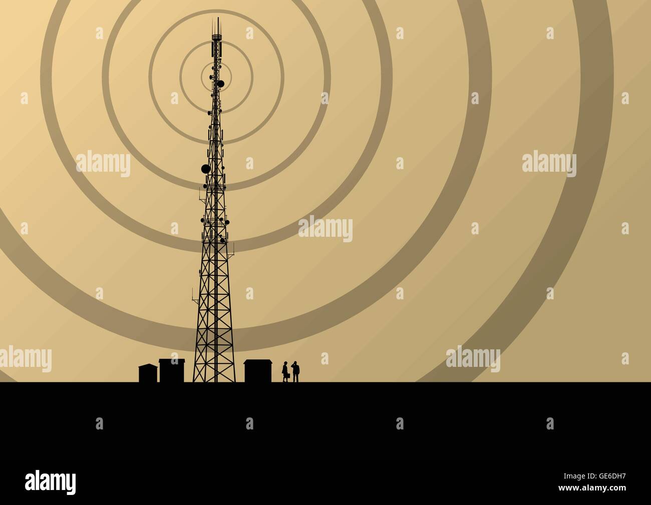 mobile phone base station radio tower with engineers