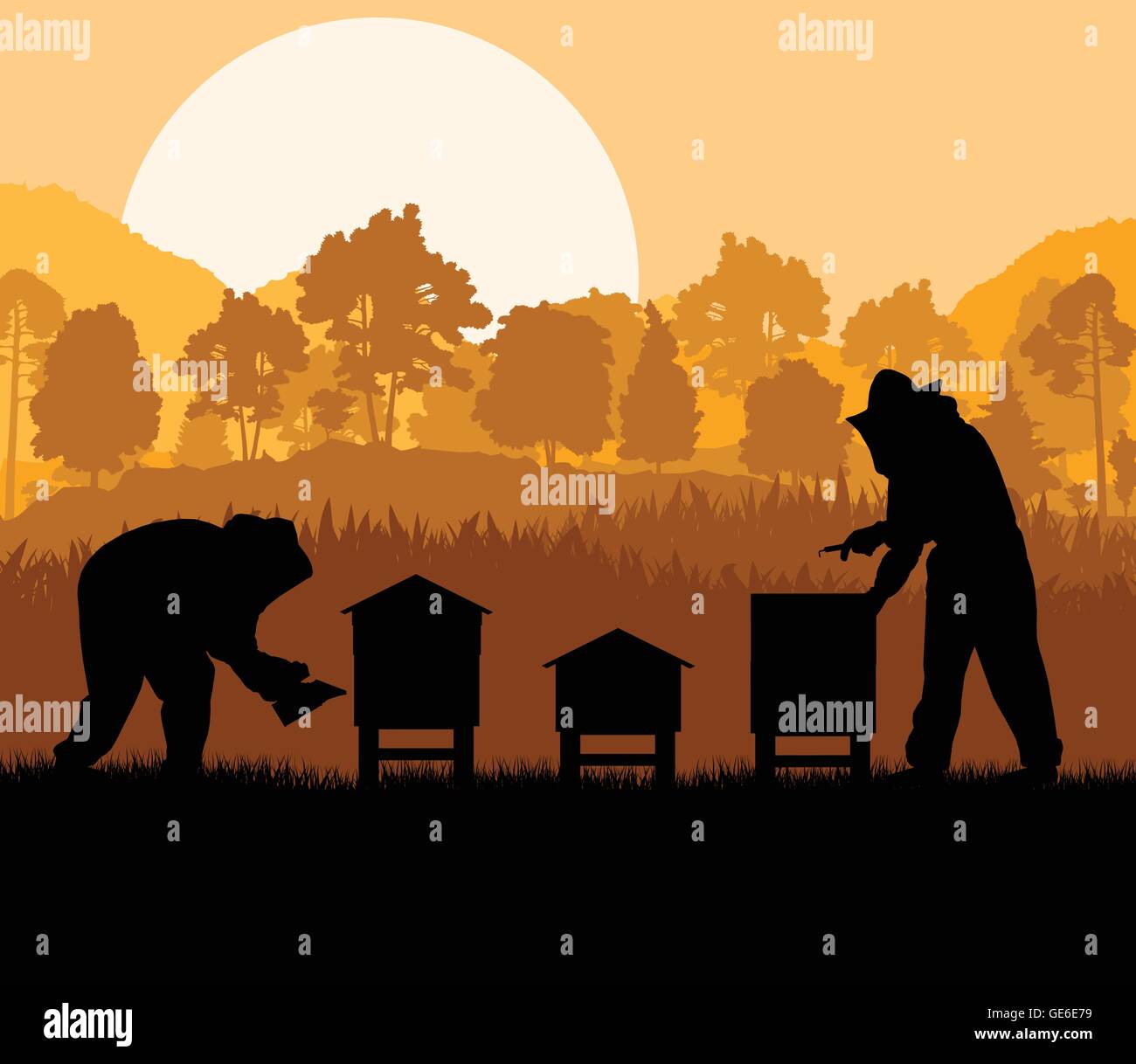 Beekeeper working in apiary vector background for poster Stock Vector ...