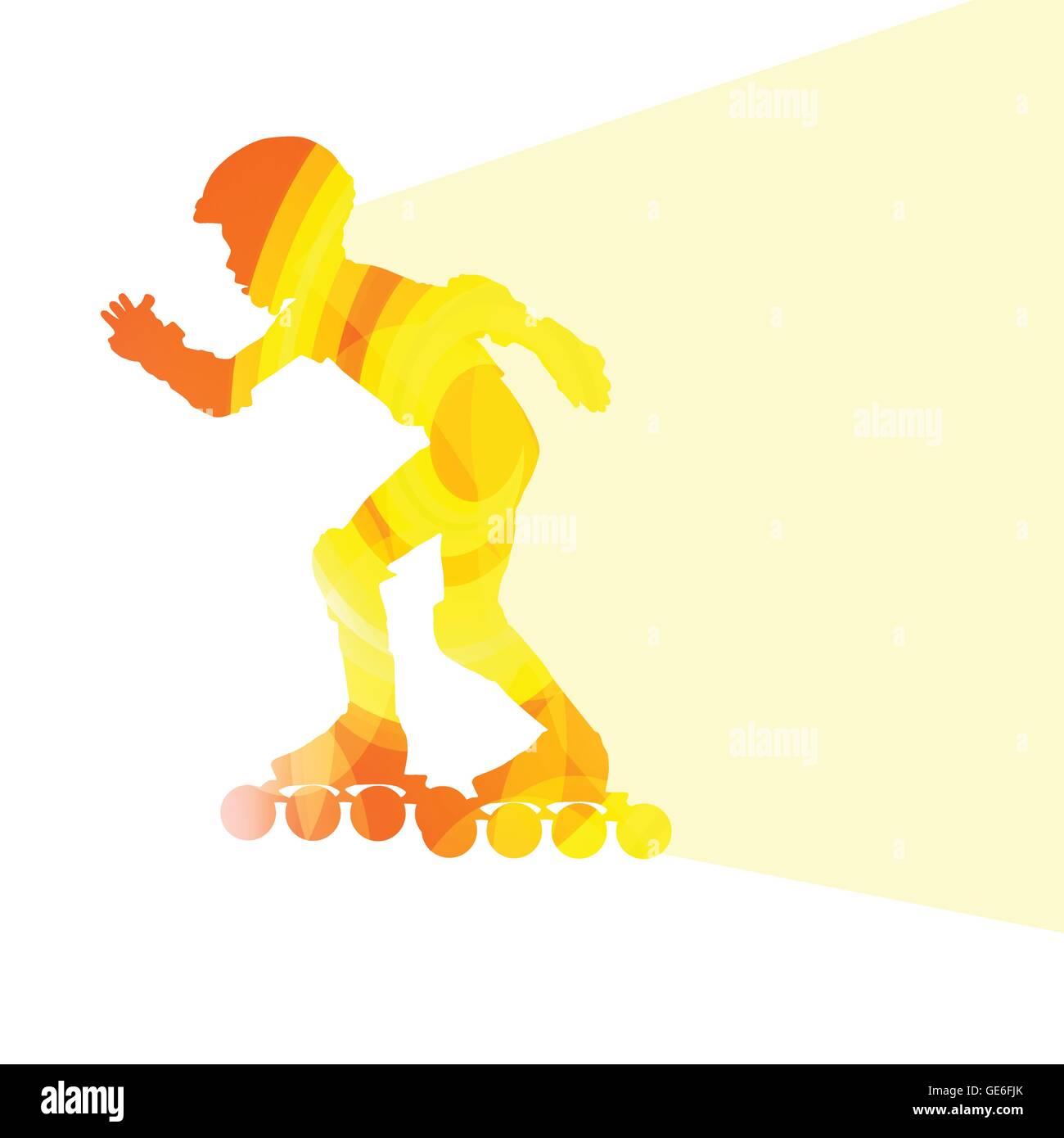 Man, teenage boy driving with inline skates, skating vector background colorful concept made of transparent curved shapes Stock Vector