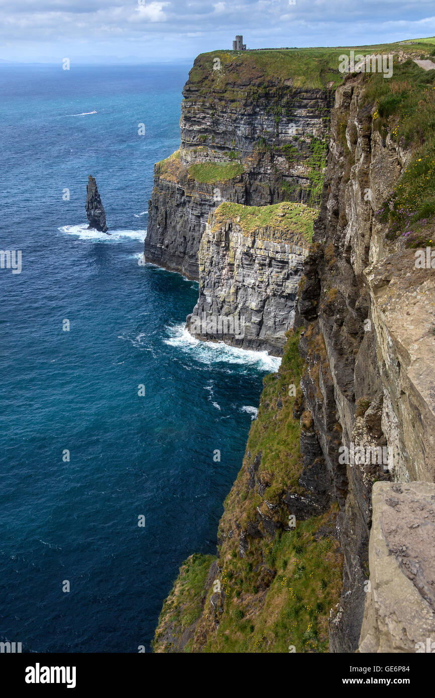 The Cliffs of Moher - located at the southwestern edge of the Burren region in County Clare, Ireland. They rise 120 metres (390 Stock Photo