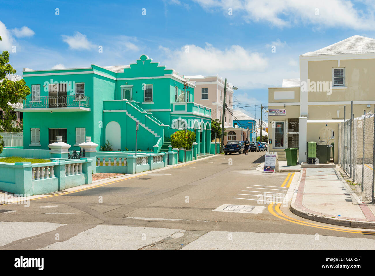 Colourful Angle Street in north Hamilton, Bermuda Stock Photo