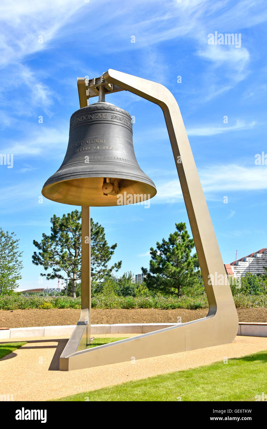 The bronze 2012 London 'Olympic Bell' used in the opening ceremony in the main stadium & now on view in the Queen Elizabeth Olympic Park Stratford UK Stock Photo