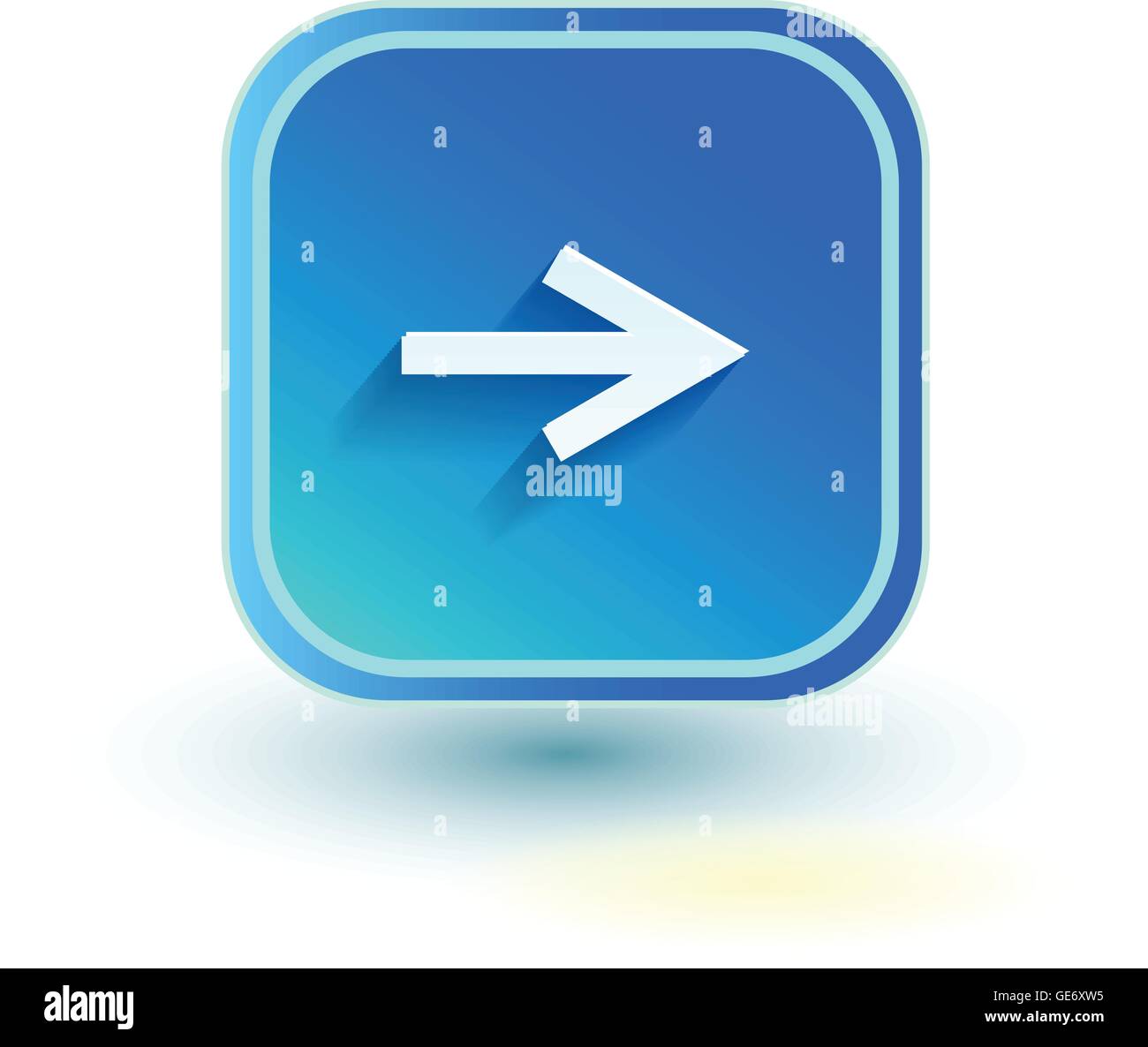 Blue web button with arrow right sign. Rounded square shape icon with ...