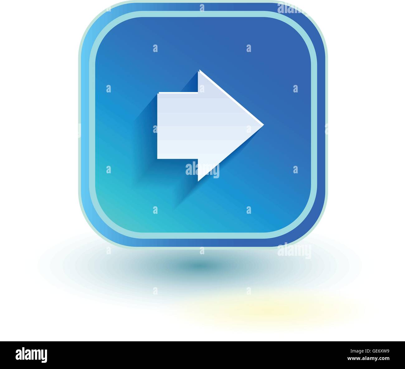Blue web button with arrow right sign. Rounded square shape icon with ...