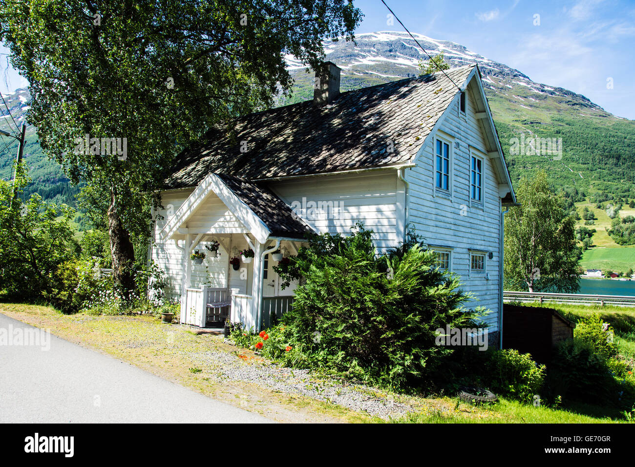Norwegian wooden house in Olden, Norway Stock Photo Alamy