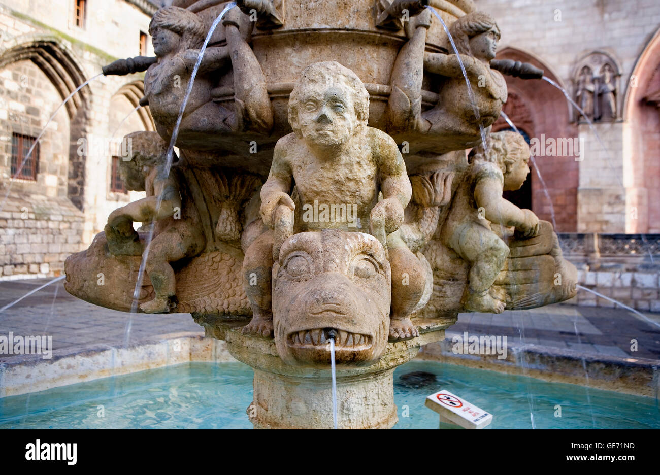Detail of Fountain in Plaza de Santa María.In front of cathedral. Burgos. Spain. Camino de Santiago Stock Photo