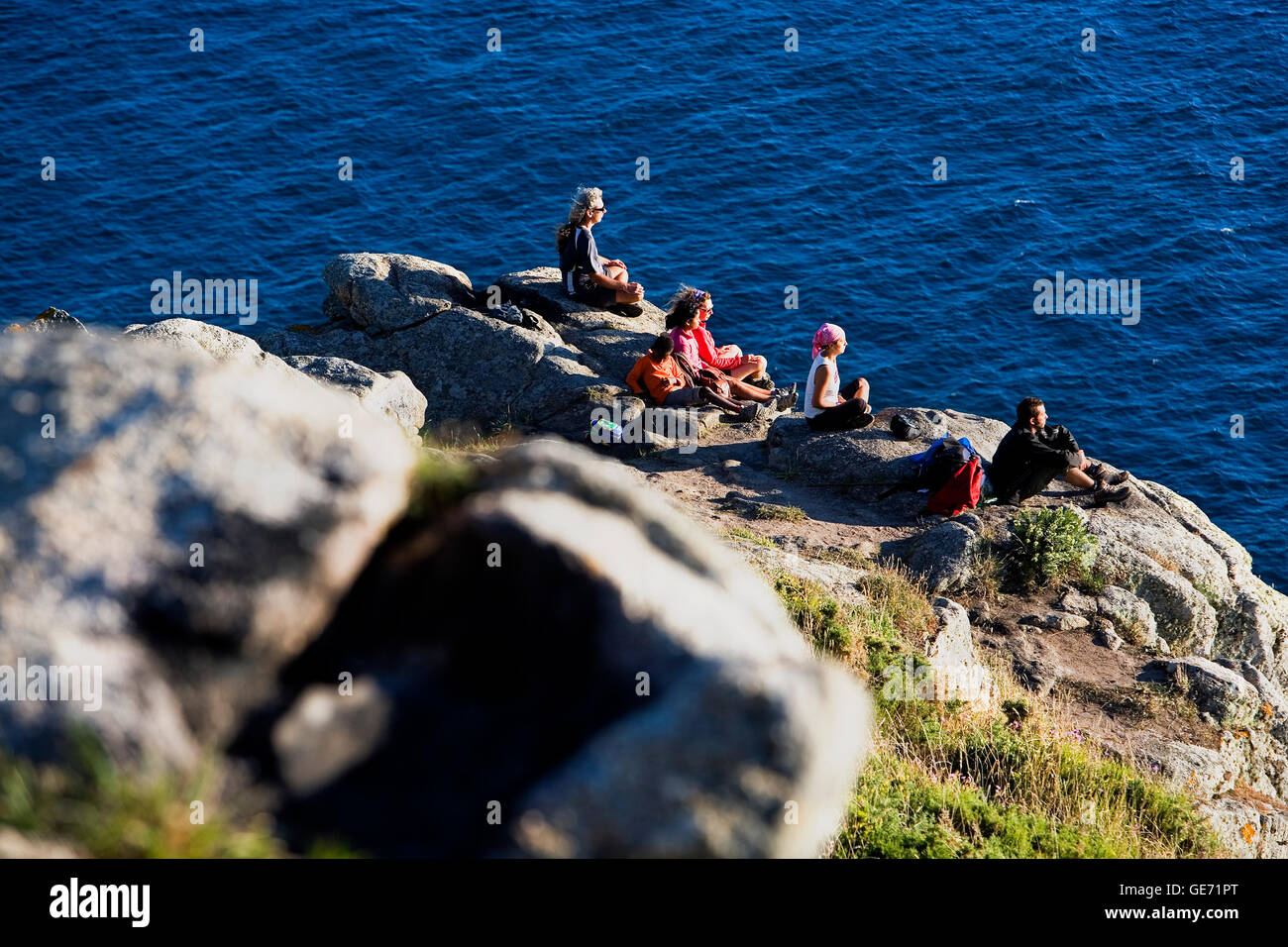 Pilgrims in Cape Finisterre. Finisterre.Coru??a province.Spain. Camino