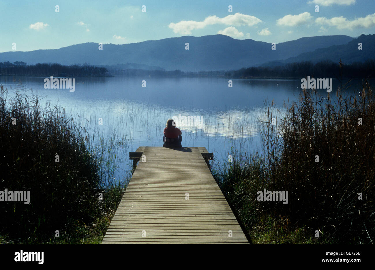 Banyoles lake. Platform in the north of the lake.Bnyoles.Spain Stock Photo