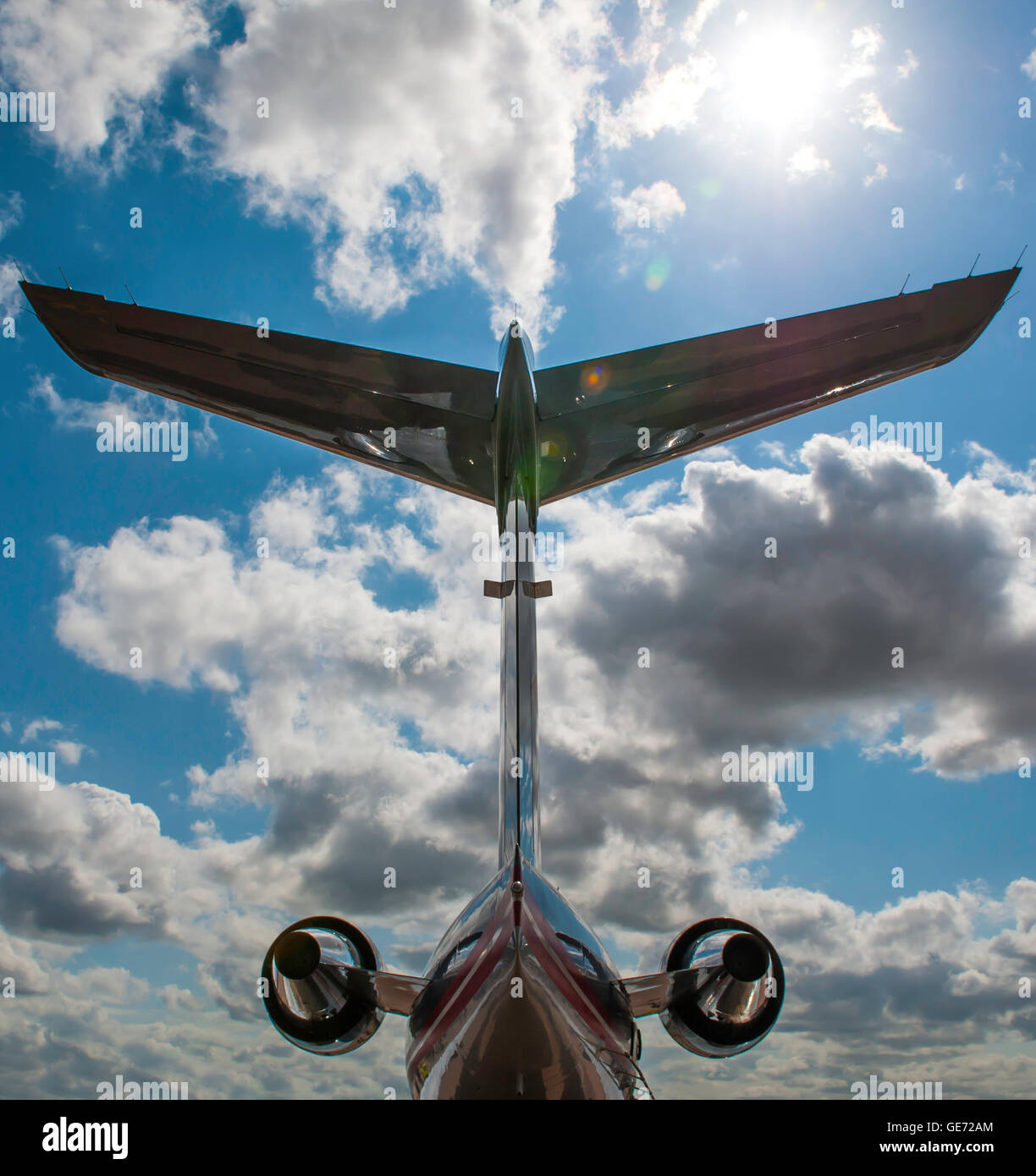 Contre-Jour shot of an Aircrafts tail at The Royal International Air Tattoo, RAF Fairford Stock Photo