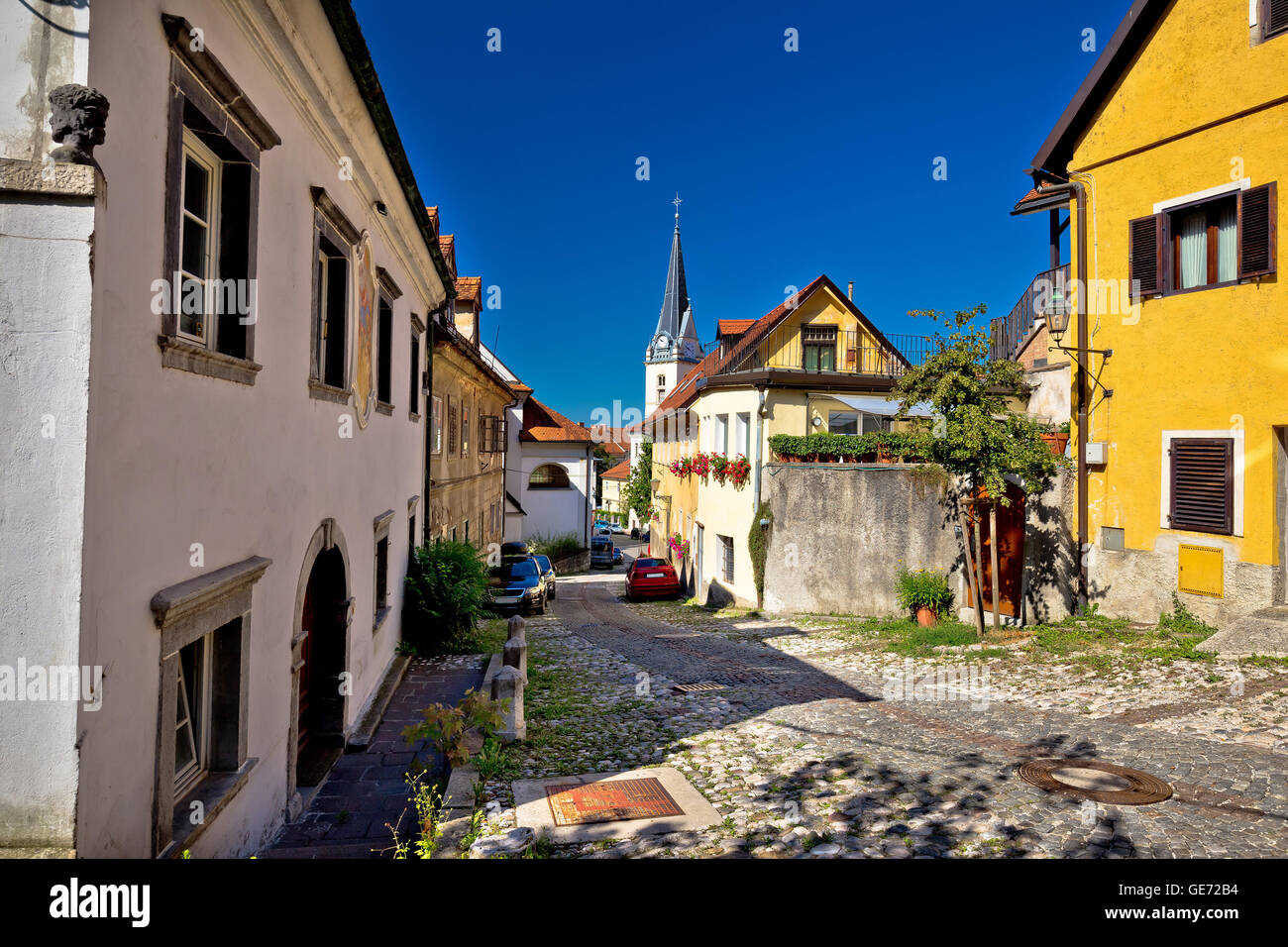 Cobbled old steet of Ljubljana, capital of Slovenia Stock Photo