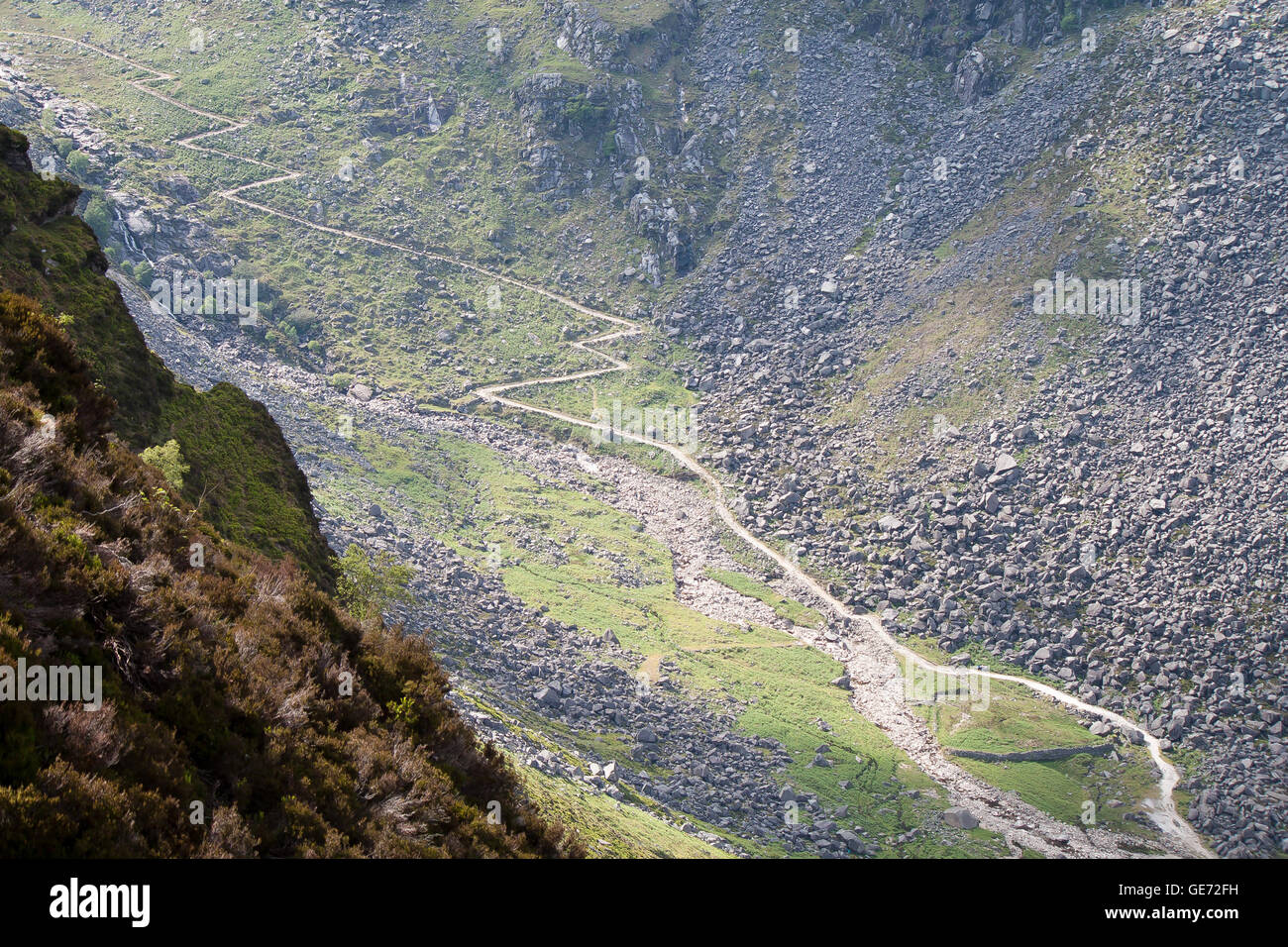 Narrow path of Miners' Walk, Glendalough, Wicklow, Ireland Stock Photo