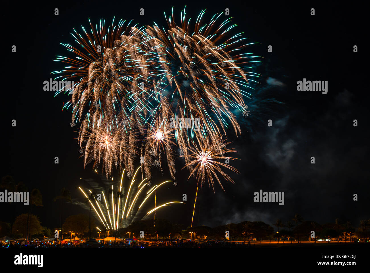 Fireworks in the night sky over Honolulu, Hawaii Stock Photo Alamy