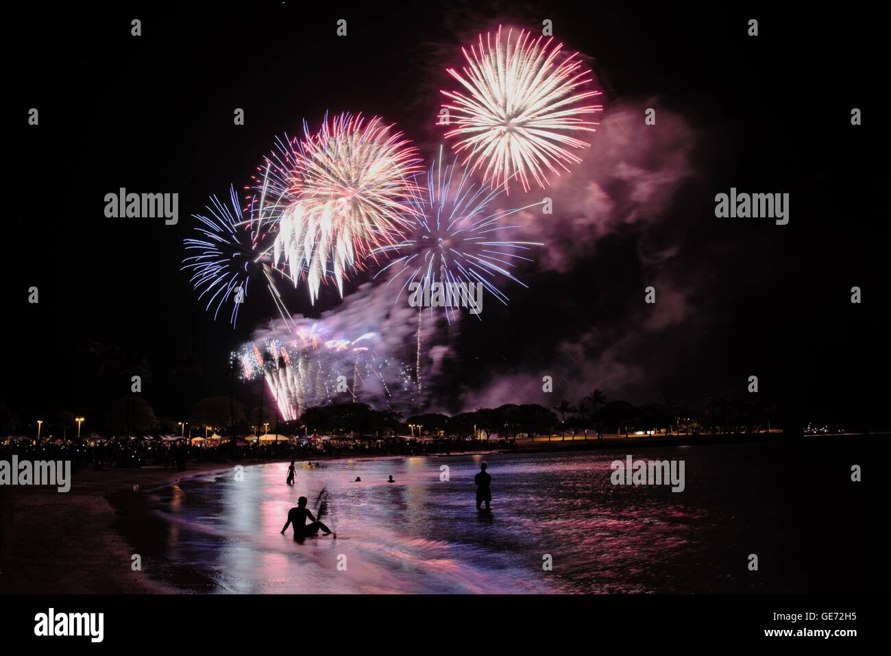 Fireworks in the night sky over Honolulu, Hawaii Stock Photo Alamy