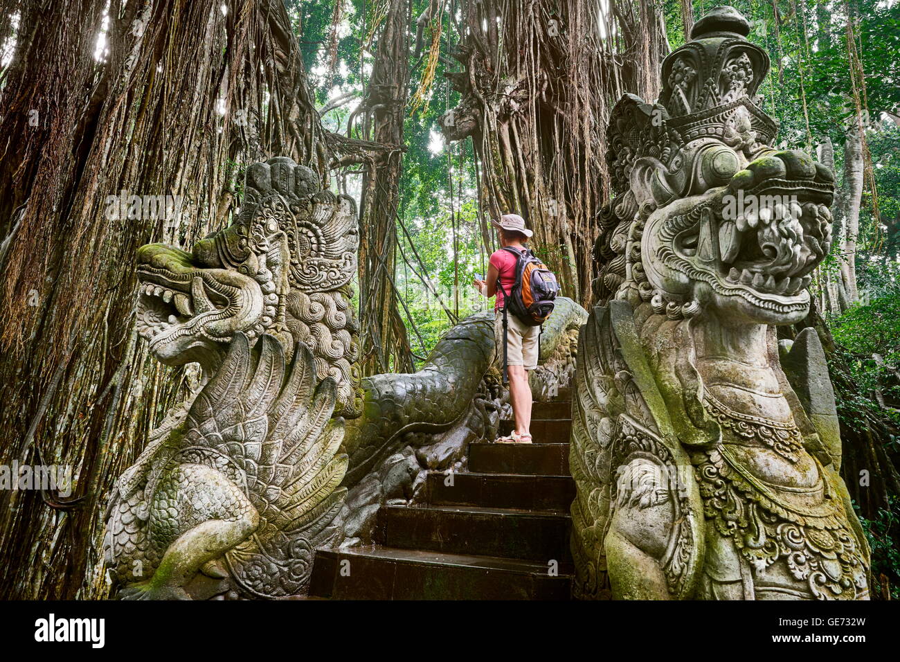 Dragon Bridge in the Sacred Forest Monkey Sanctuary, Bali, Indonesia Stock Photo