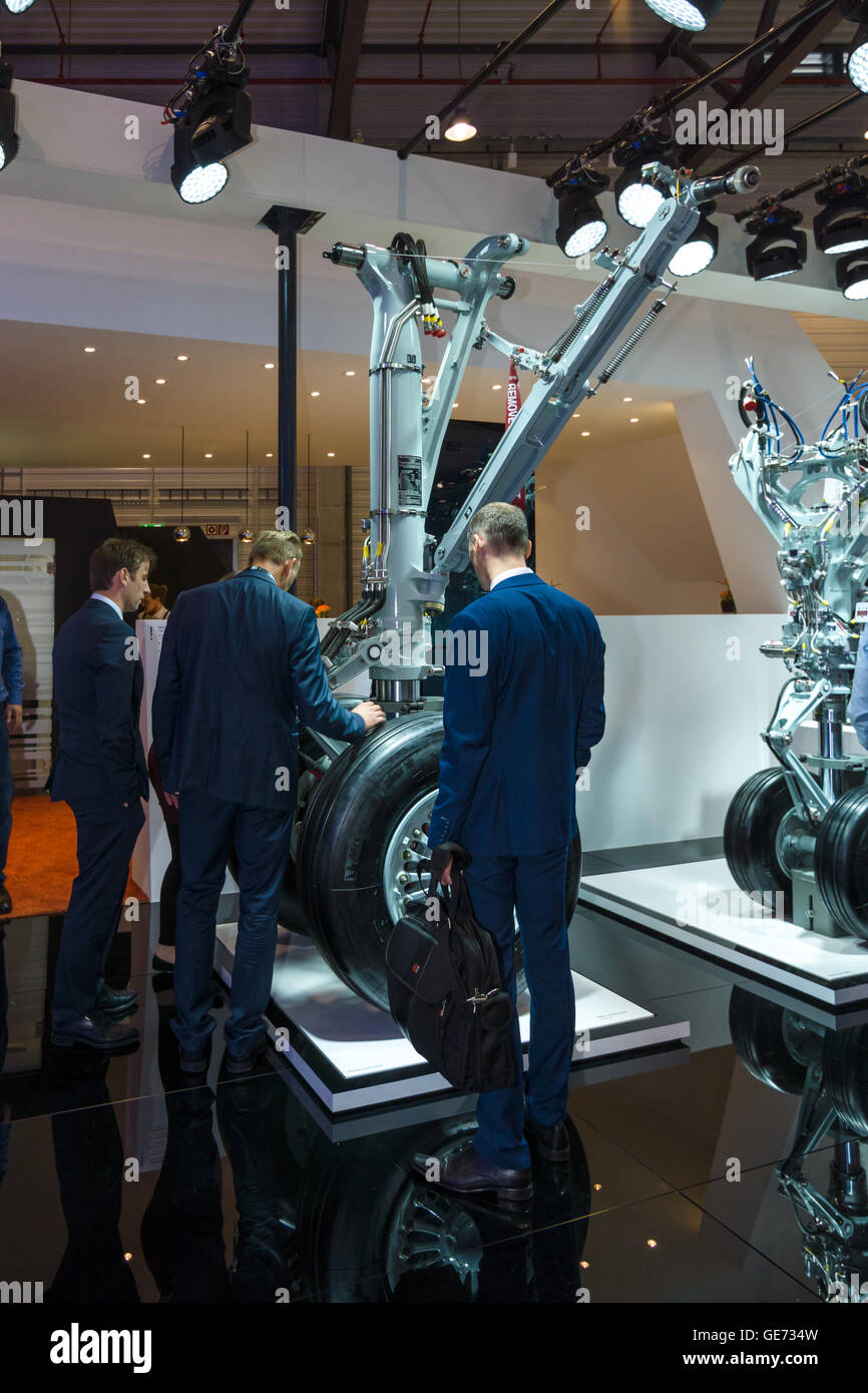 The stand of engineering company Liebherr. Front landing gear of