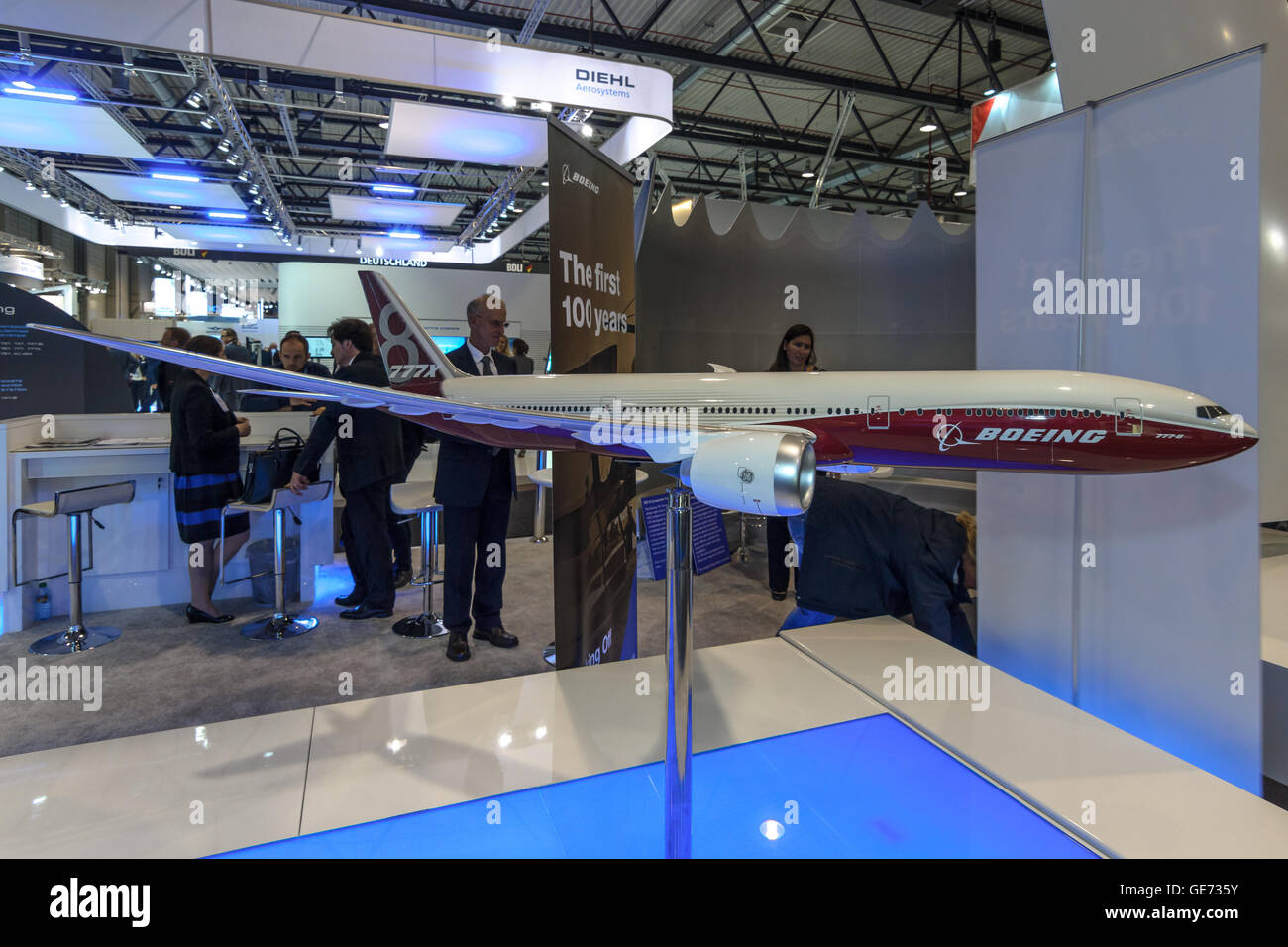 The stand of the Boeing Company. Model of airliner Boeing 787-8 Dreamliner. Stock Photo