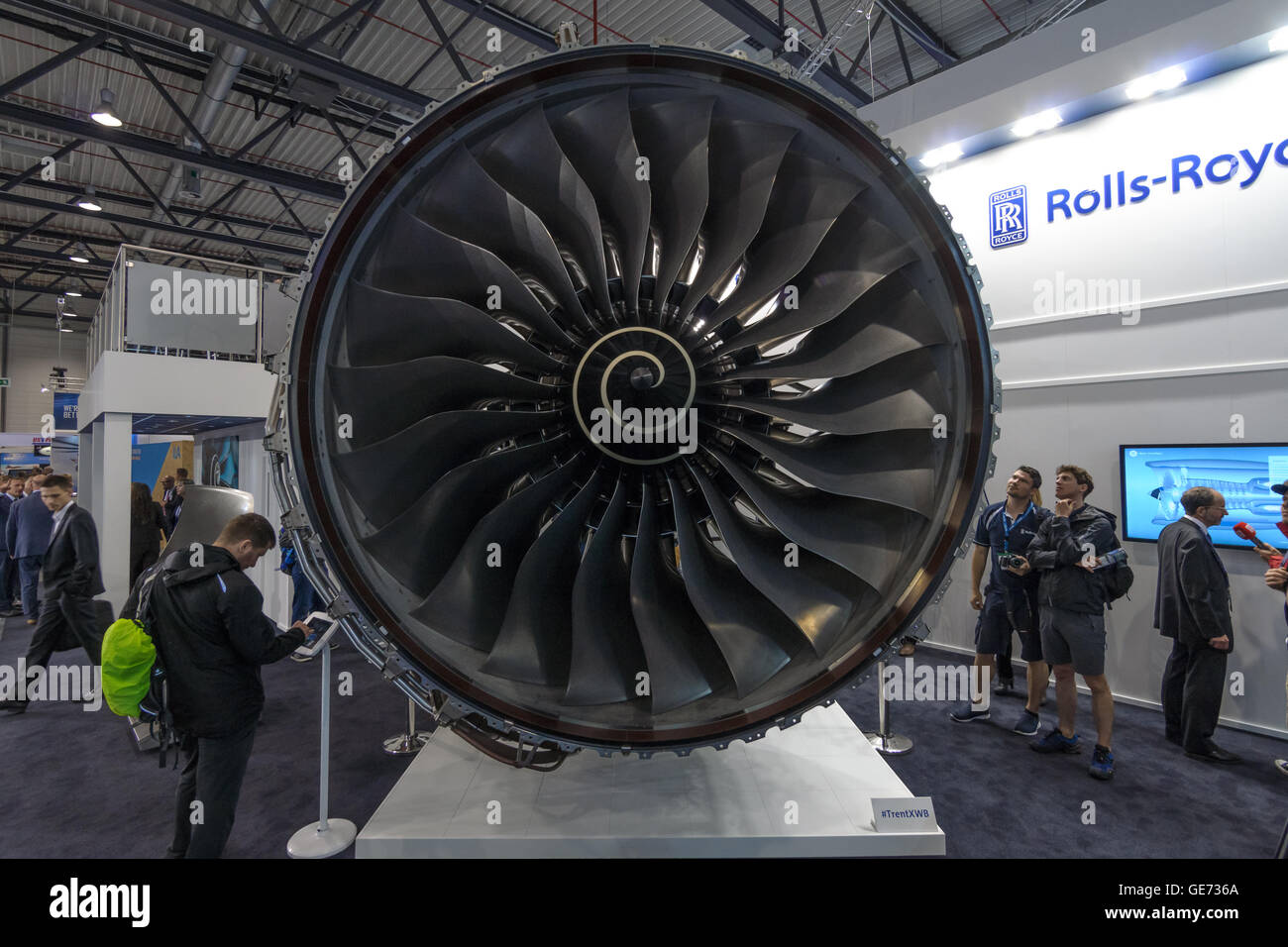 BERLIN, GERMANY - JUNE 01, 2016: Turbofan jet engines Rolls-Royce Trent XWB. Exhibition ILA Berlin Air Show 2016. Stock Photo