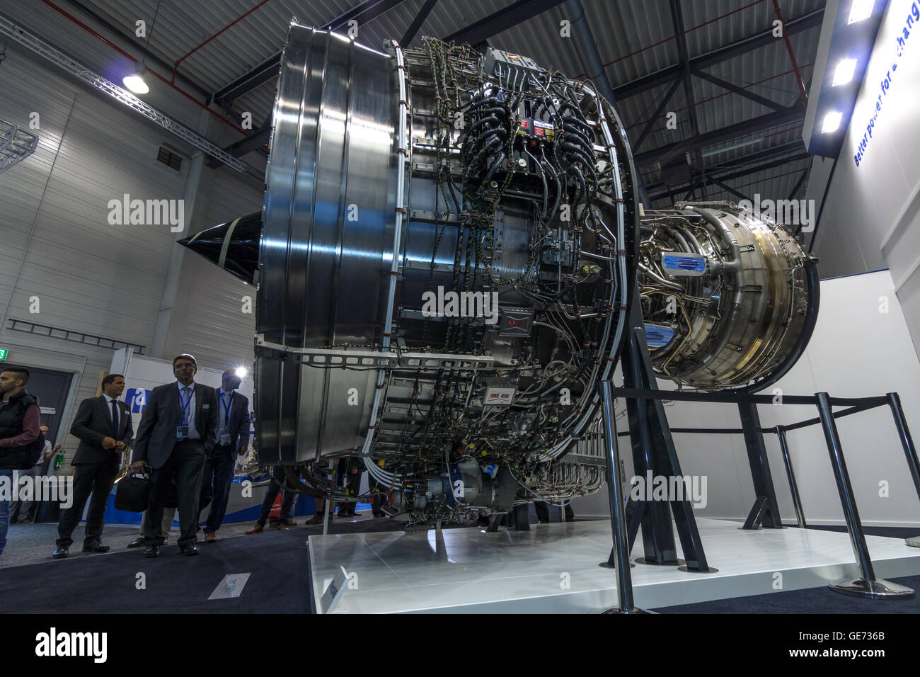 BERLIN, GERMANY - JUNE 01, 2016: Turbofan jet engines Rolls-Royce Trent XWB. Exhibition ILA Berlin Air Show 2016. Stock Photo