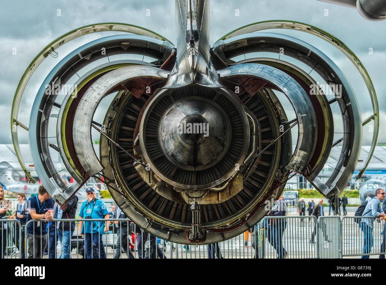 Turbofan engine General Electric CF6-80C2 of medical aircraft Airbus A310-304 MRTT MedEvac "August Euler" (Luftwaffe). Stock Photo